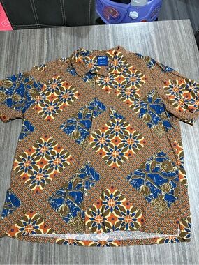 Without Walls Orange and Blue Short-Sleeve Button-Down Shirt